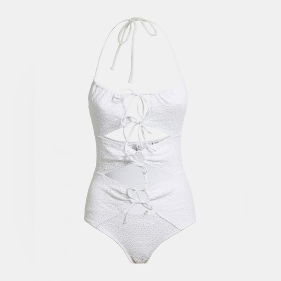 New Guess One Piece Embroidery Lace Up One Piece White - Picture 3 of 7